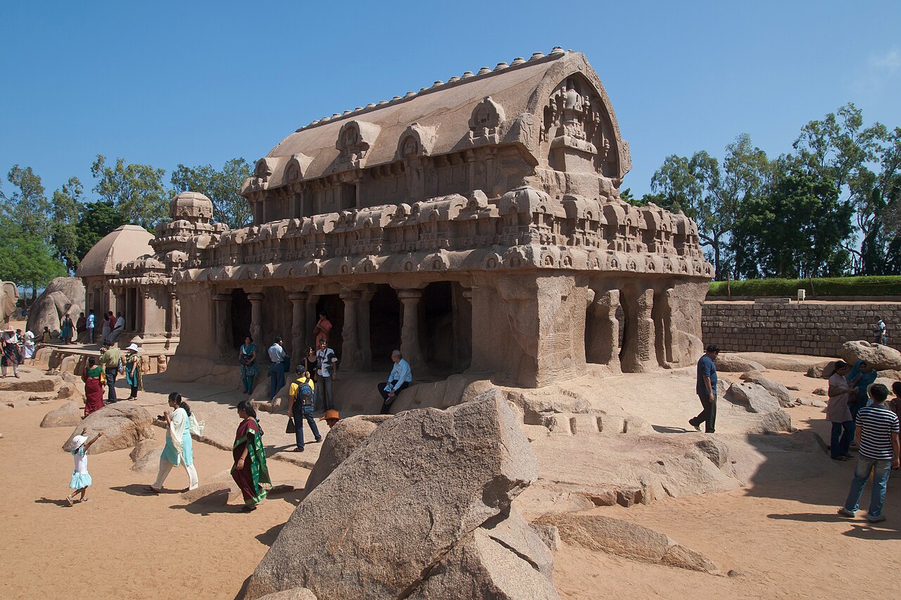 The Pancha Rathas (Five Rathas), monolithic Pallava-era shrines at Mamallapuram