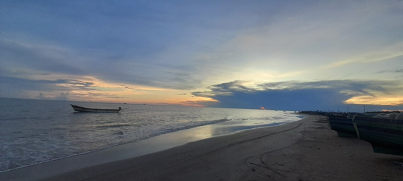 The coast near Point Calimere (Kodiakkarai) Wildlife and Bird Sanctuary, a Ramsar wetland known for migratory flamingos and blackbuck.