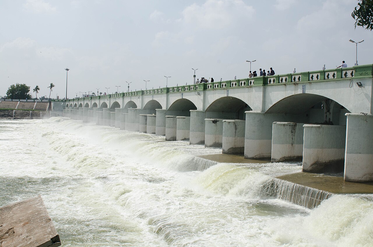 The Grand Anicut (Kallanai), an ancient Chola-era dam across the Cauvery river.